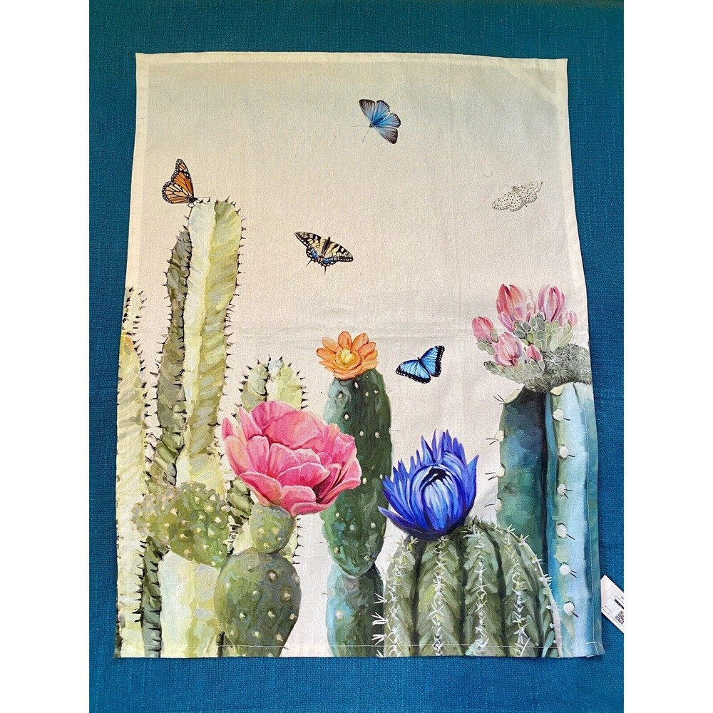 New! Cactus Succulent Butterflies Tea Towel by Greenbox Art Floral Cotton